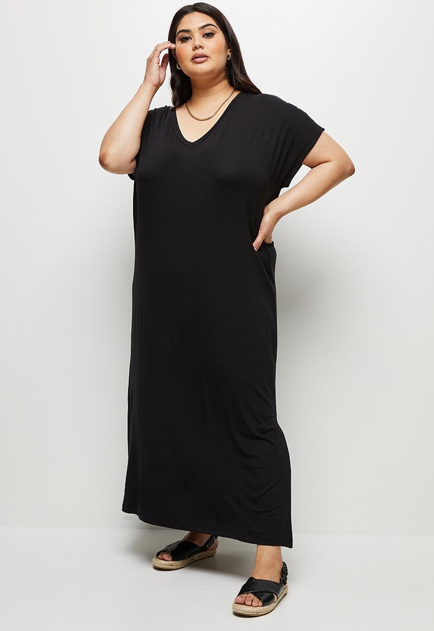 edit Plus - V-neck knit column maxi dress - black