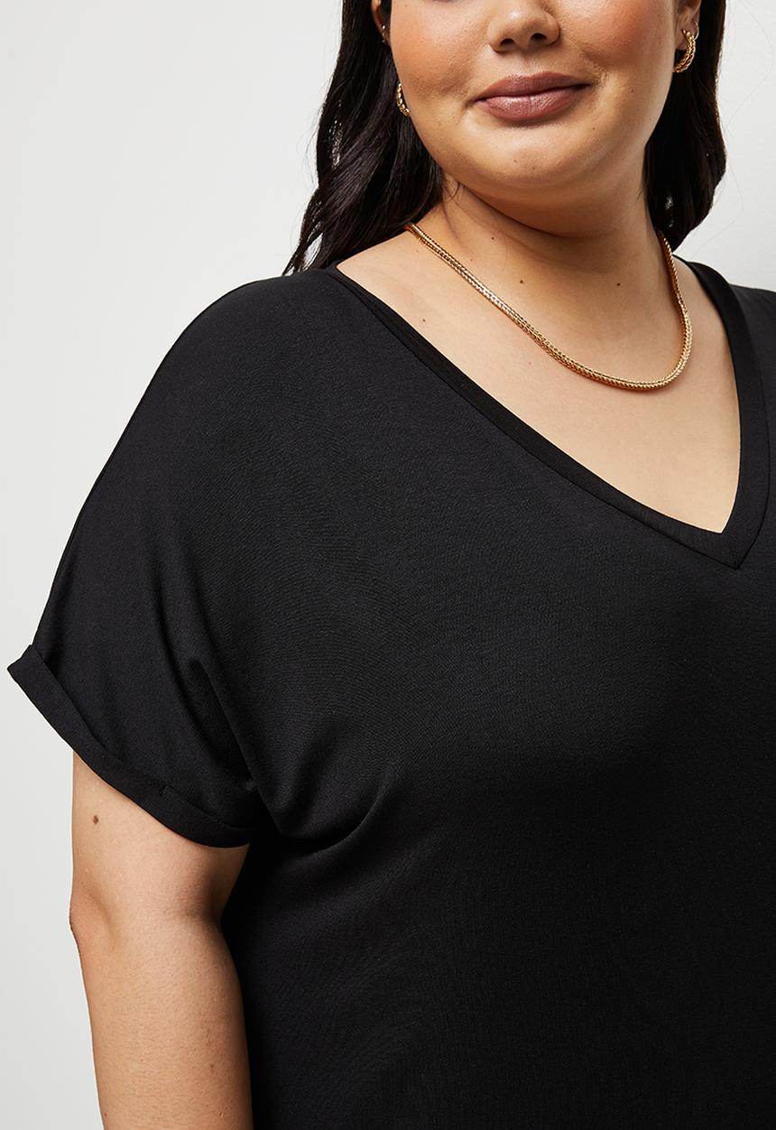 edit Plus - V-neck knit column maxi dress - black