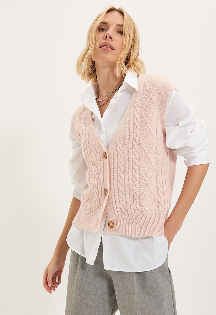 Trendyol - Button knit sweater - powder pink