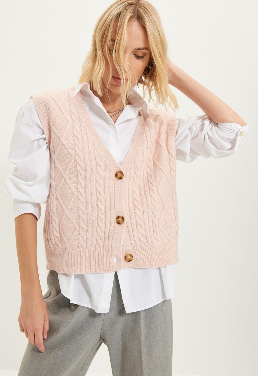Trendyol - Button knit sweater - powder pink