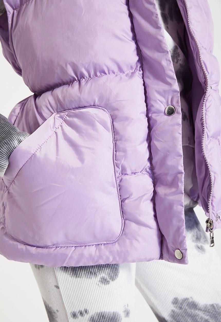 Trendyol - Belt hooded puffer vest - purple