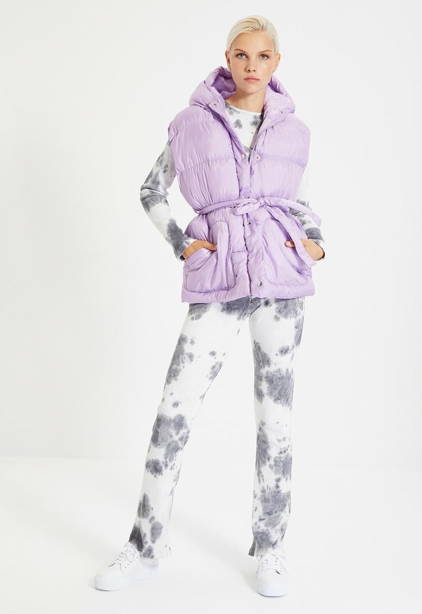 Trendyol - Belt hooded puffer vest - purple