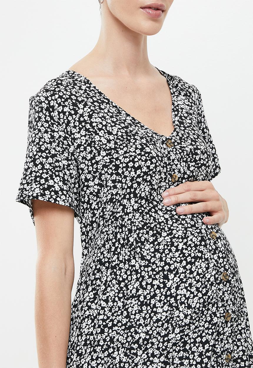 Cotton On - Maternity woven button front short sleeve midi dress - didi ditsy black
