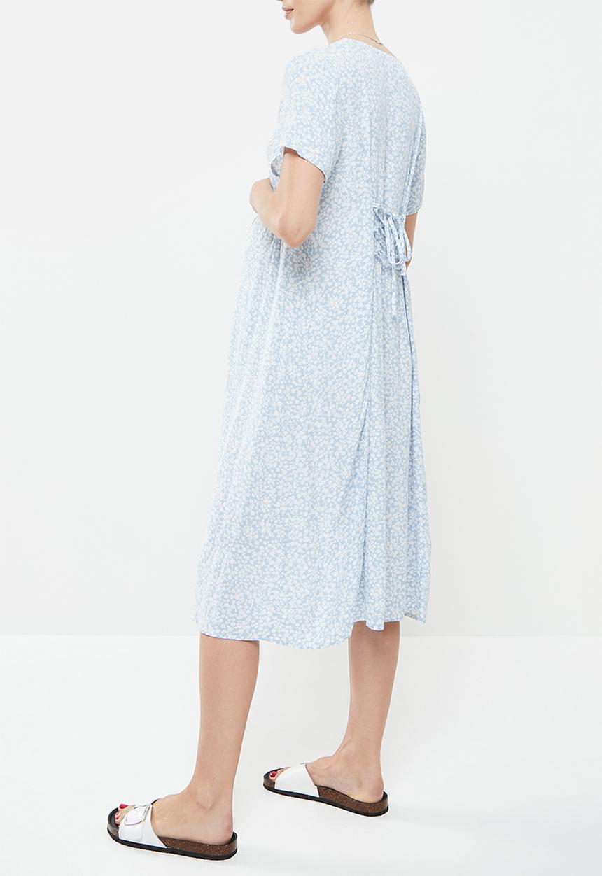 Cotton On - Maternity woven button front short sleeve midi dress - didi ditsy new wave blue