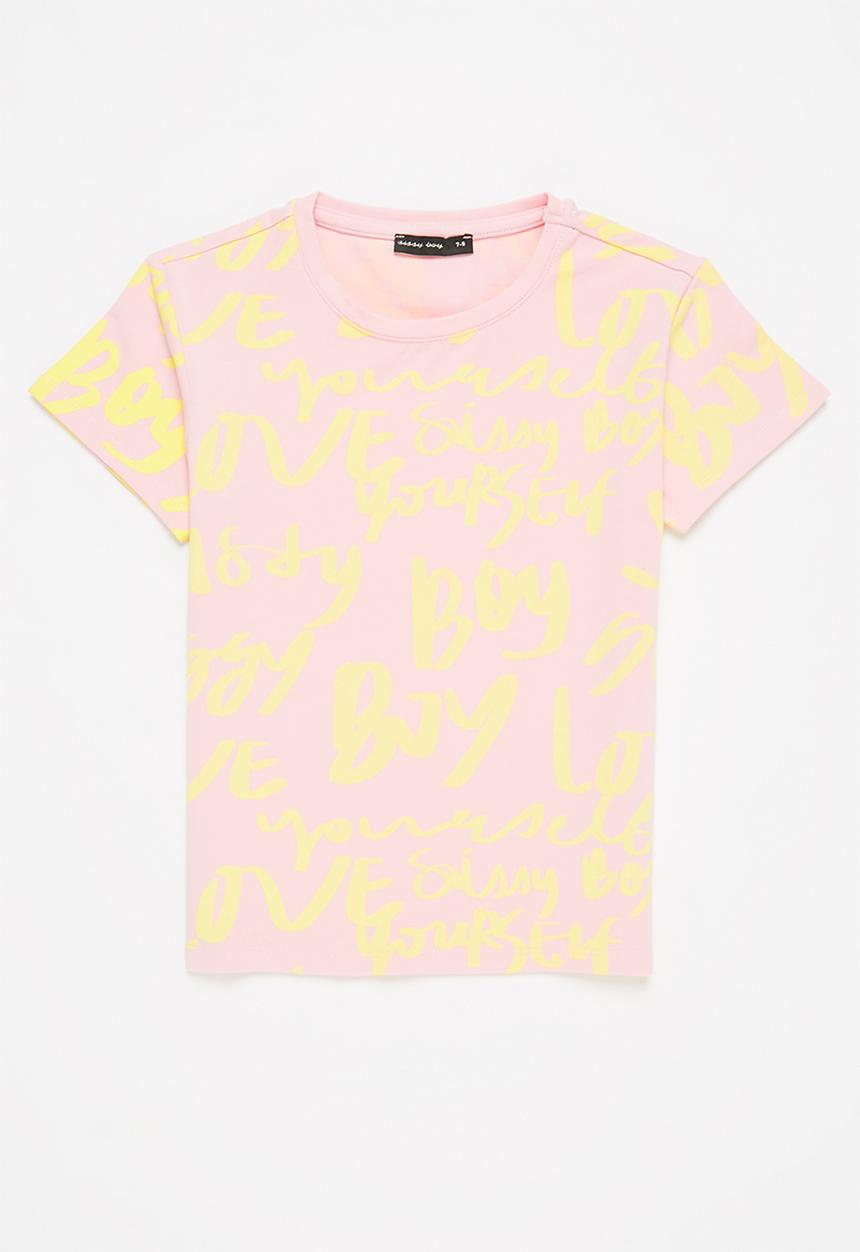 SISSY BOY - Rikki round neck tee - baby pink & pale yellow