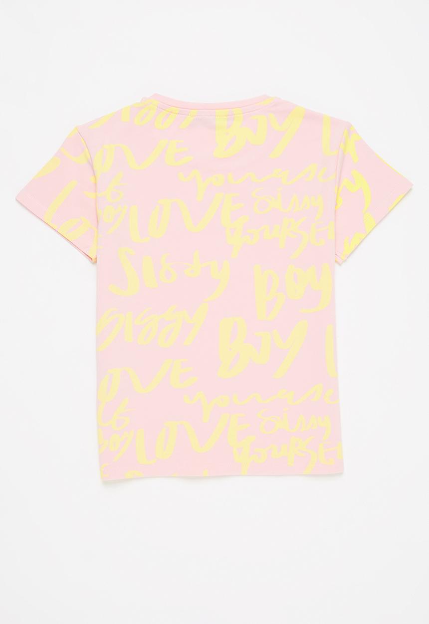SISSY BOY - Rikki round neck tee - baby pink & pale yellow