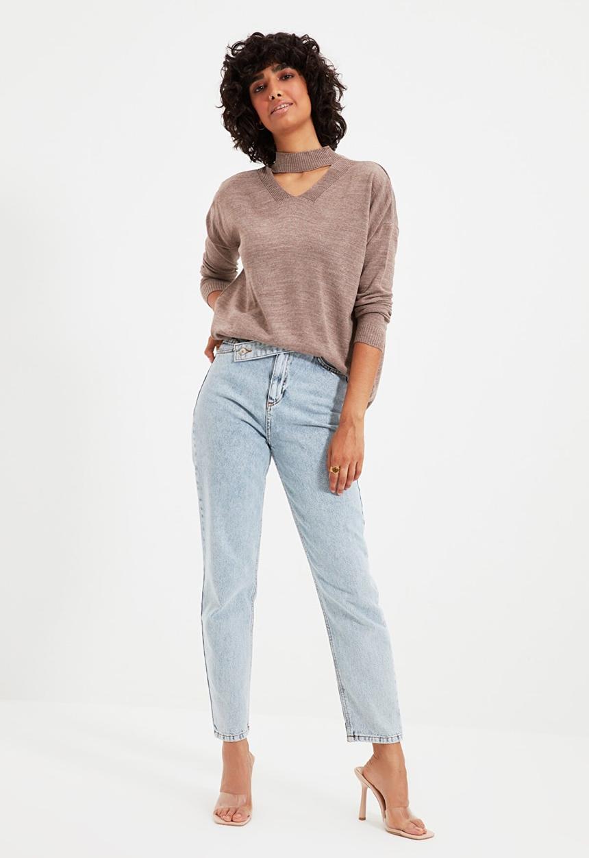 Trendyol - Choker collar knit sweater - mink