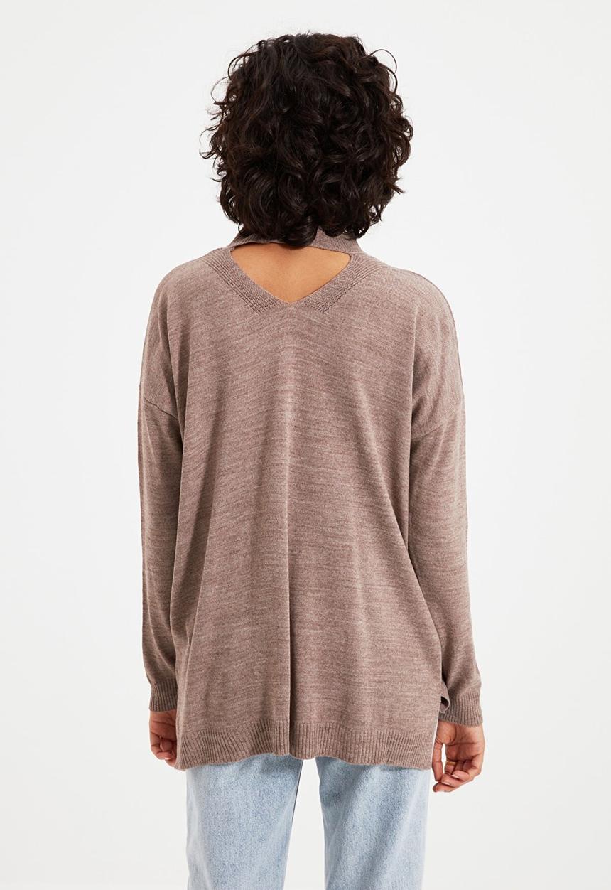 Trendyol - Choker collar knit sweater - mink