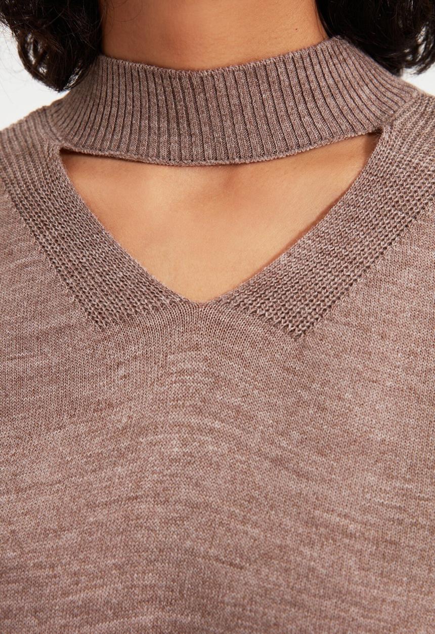 Trendyol - Choker collar knit sweater - mink