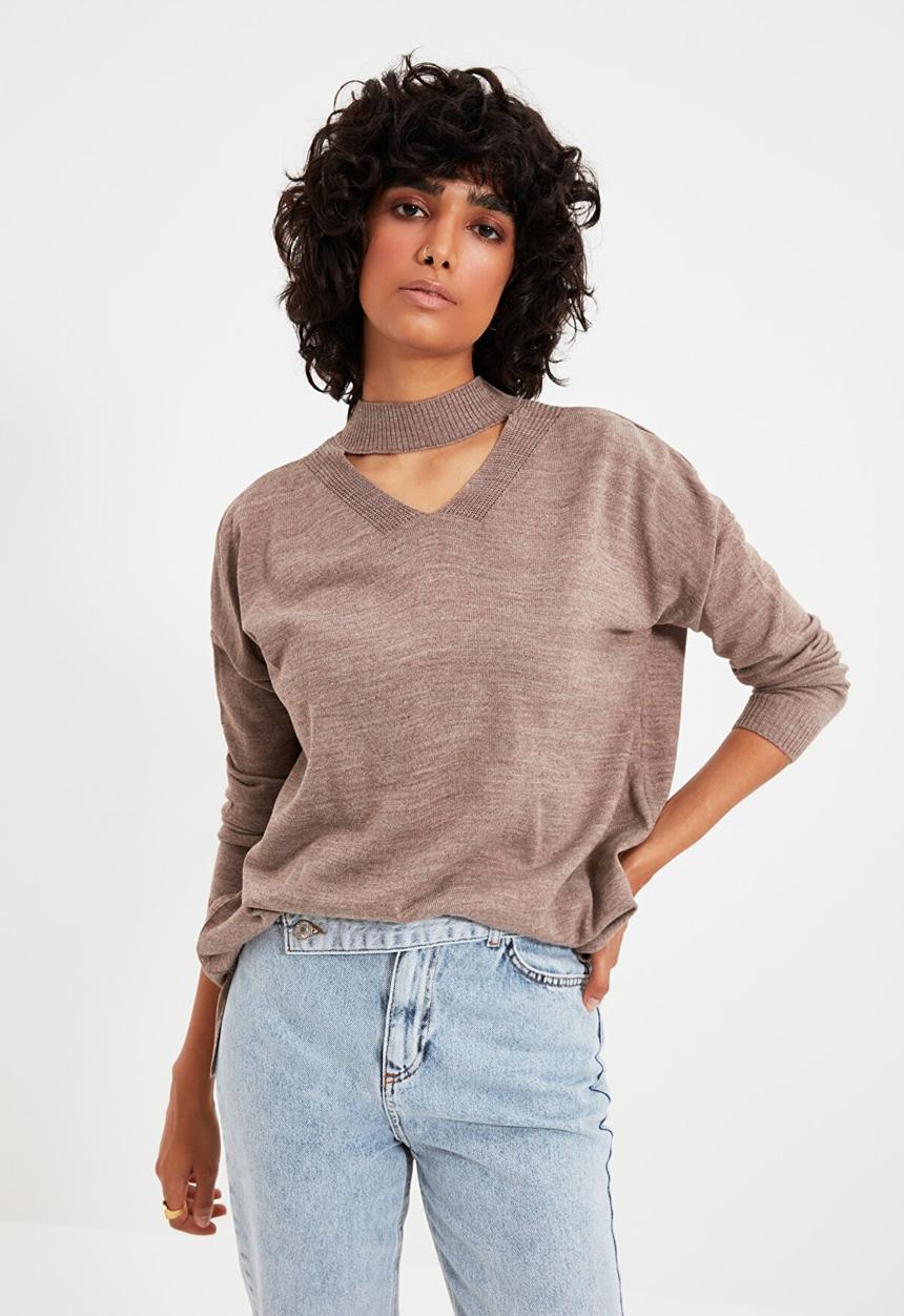 Trendyol - Choker collar knit sweater - mink