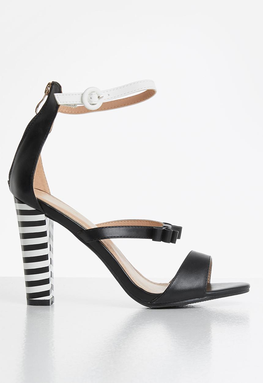 Seduction - Ankle stap stripe block heel - black