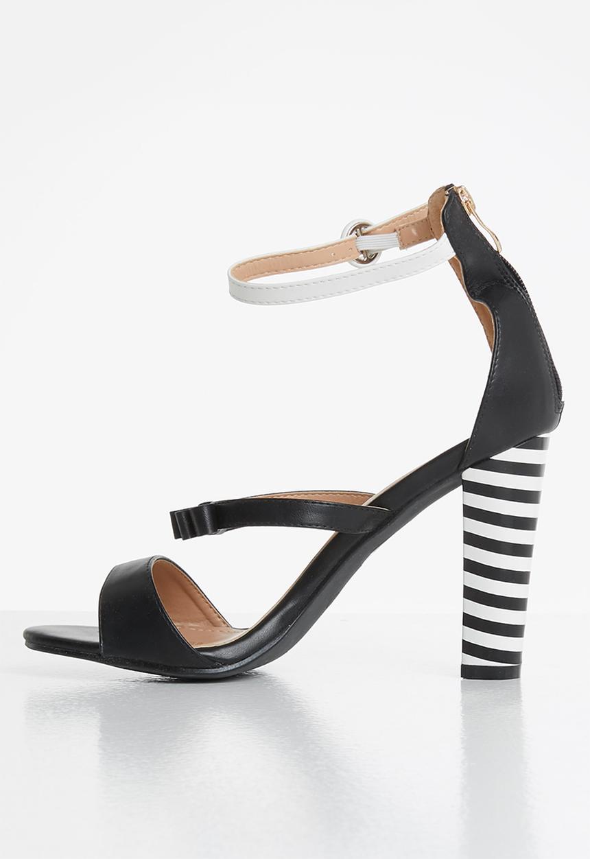 Seduction - Ankle stap stripe block heel - black
