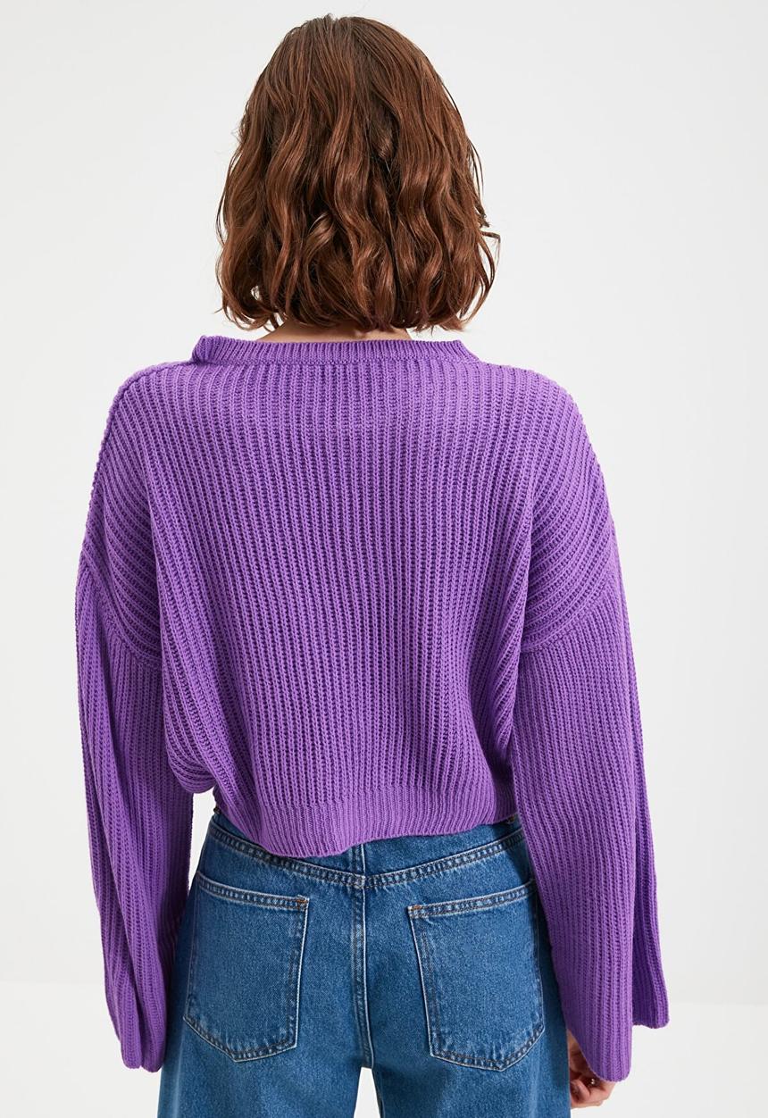 Trendyol - Crop spanish sleeve knit sweater - purple