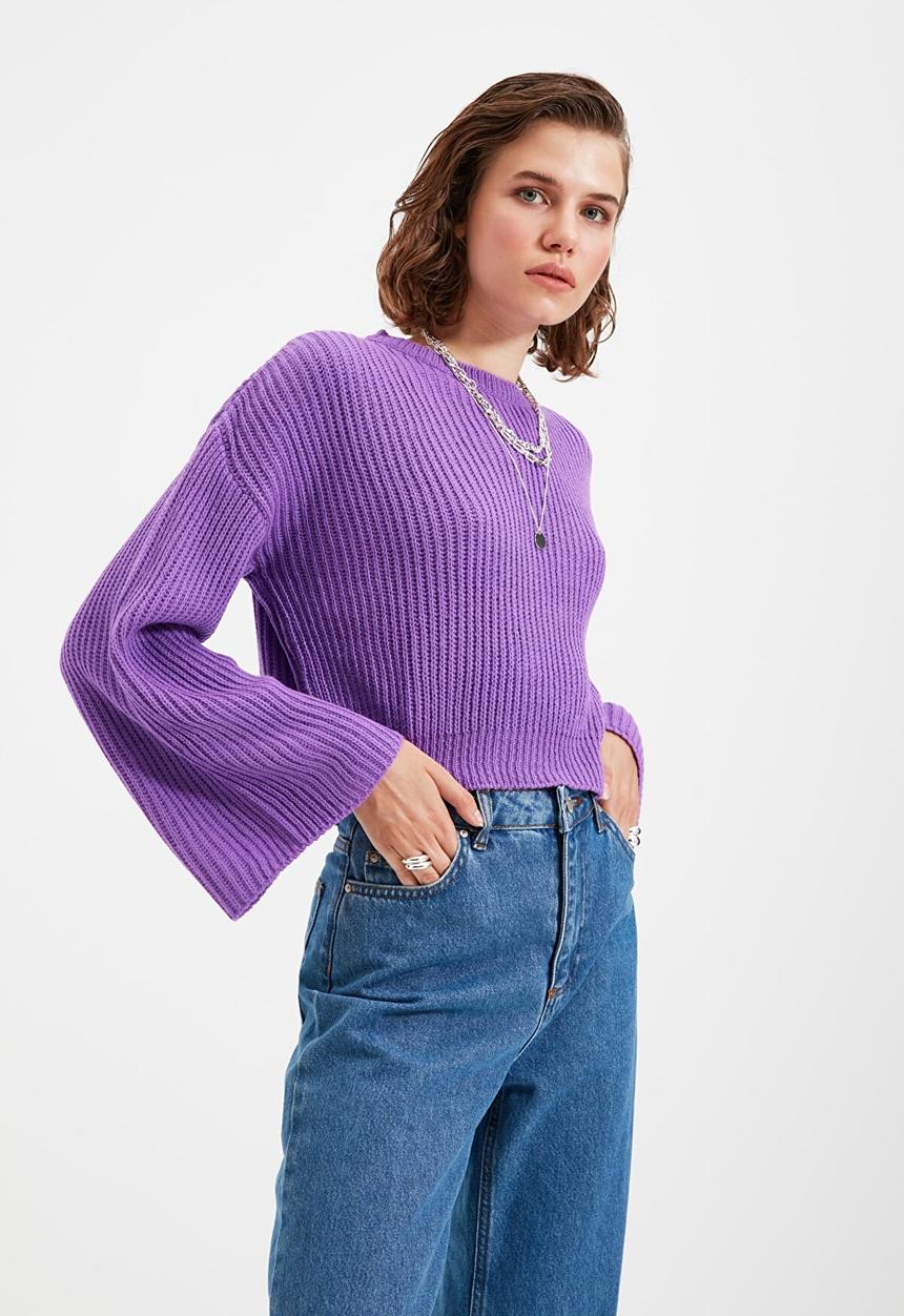 Trendyol - Crop spanish sleeve knit sweater - purple