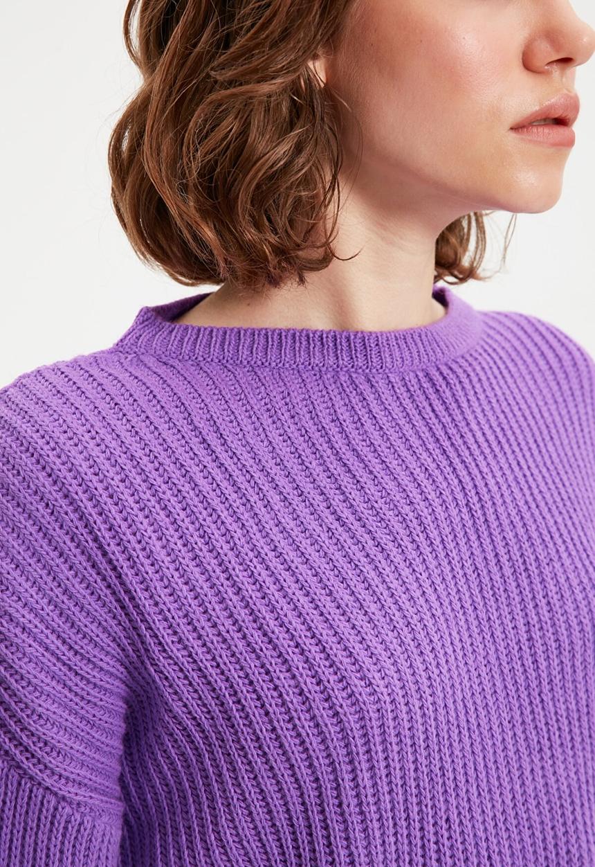 Trendyol - Crop spanish sleeve knit sweater - purple