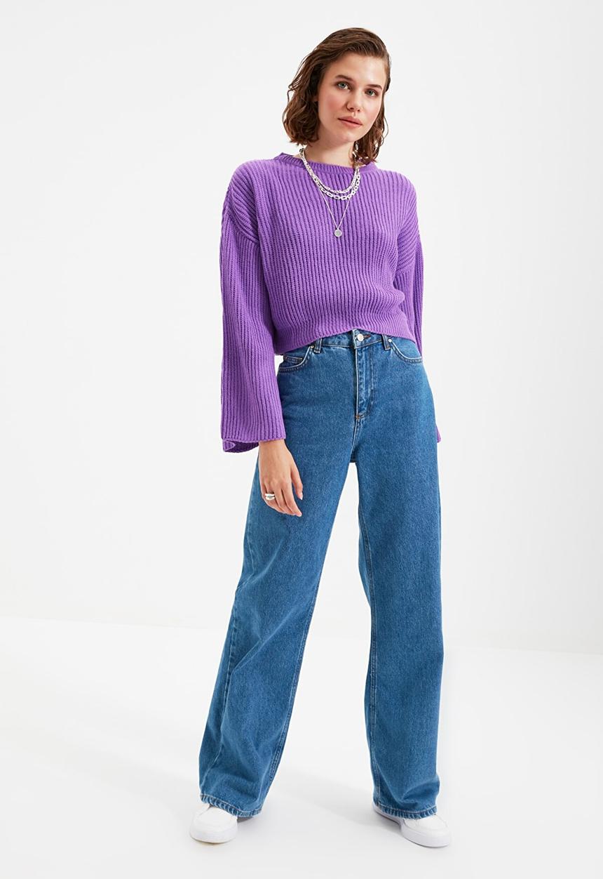 Trendyol - Crop spanish sleeve knit sweater - purple