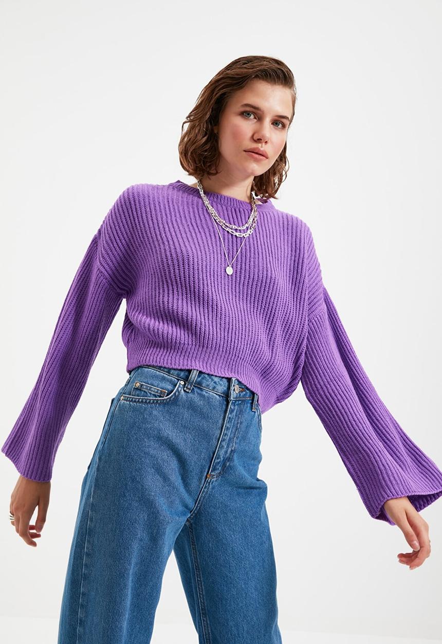 Trendyol - Crop spanish sleeve knit sweater - purple