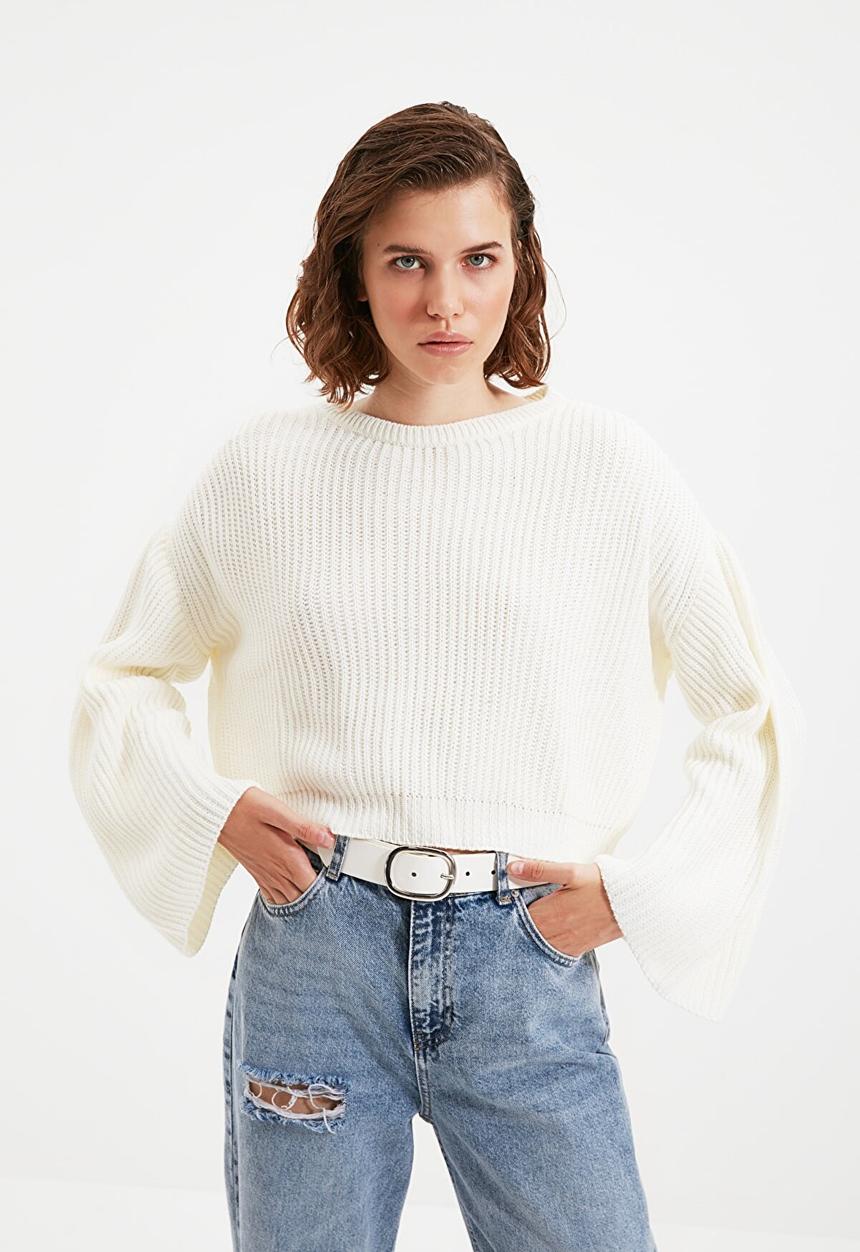 Trendyol - Crop spanish sleeve  knit sweater - ecru