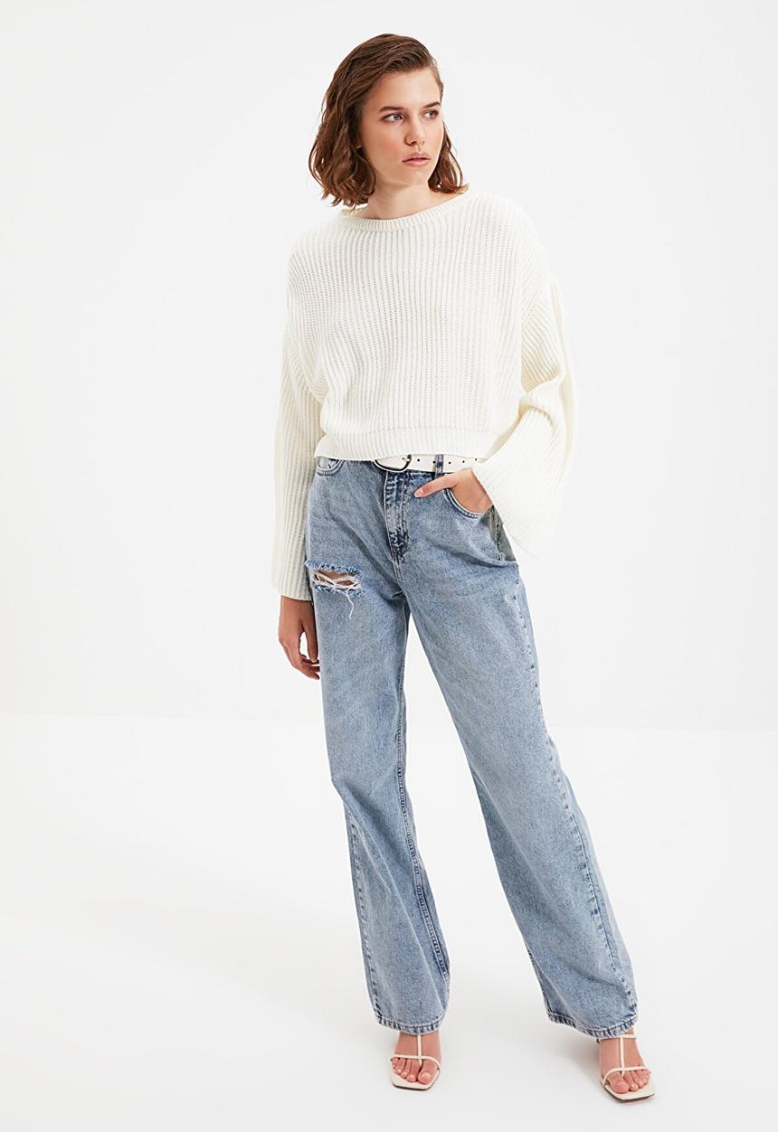 Trendyol - Crop spanish sleeve  knit sweater - ecru