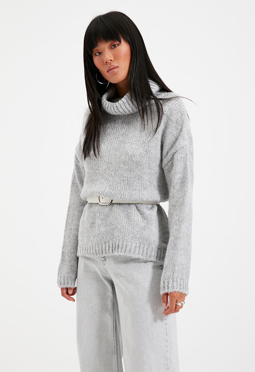 Trendyol - Turtleneck knit sweater - grey