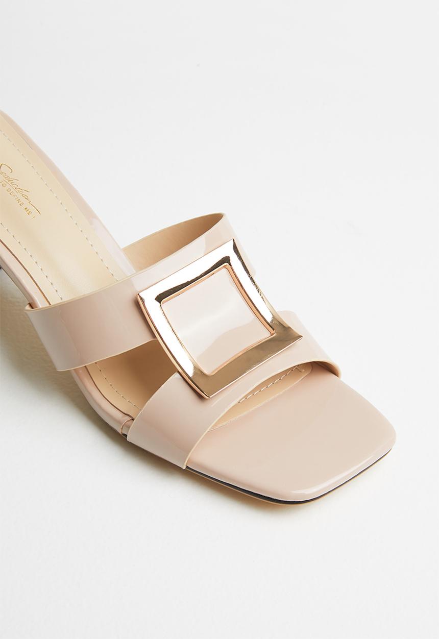 Seduction - Square tow block heel mule - neutral
