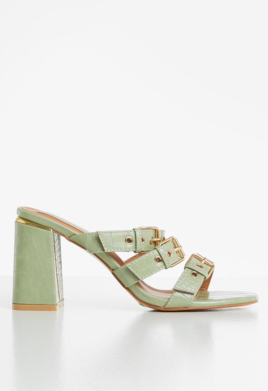 Seduction - Big buckle block heel mule - sage