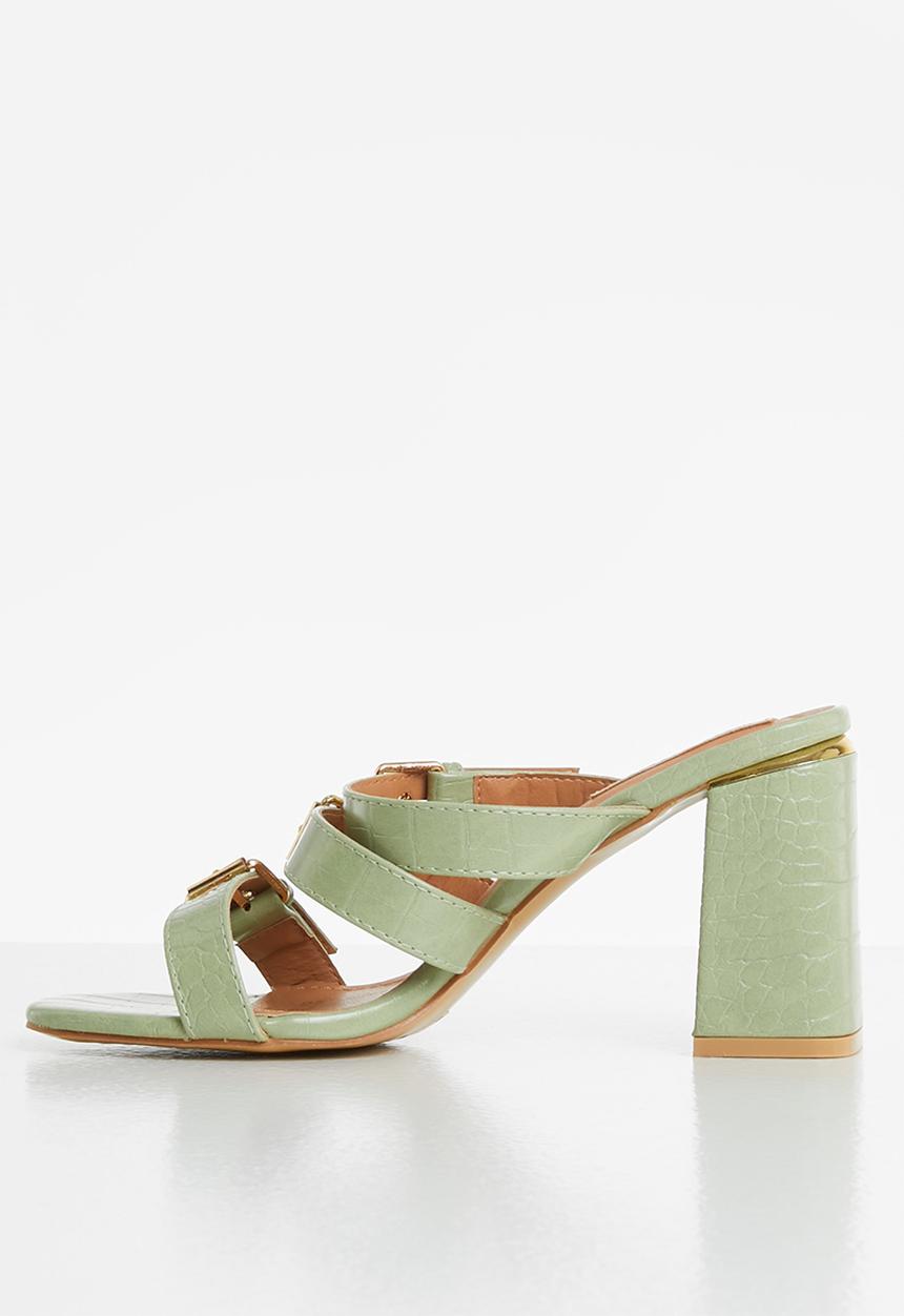 Seduction - Big buckle block heel mule - sage