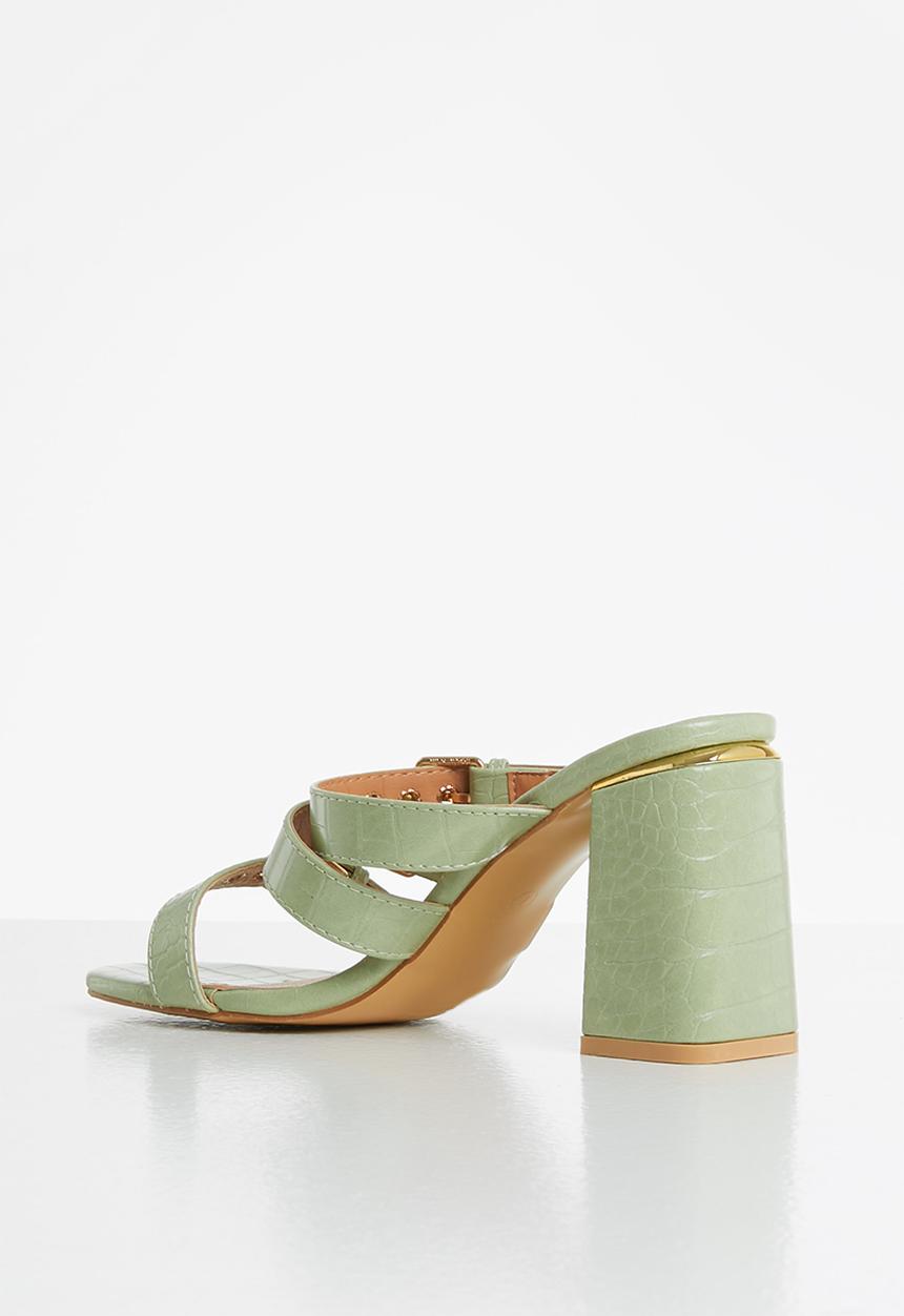 Seduction - Big buckle block heel mule - sage