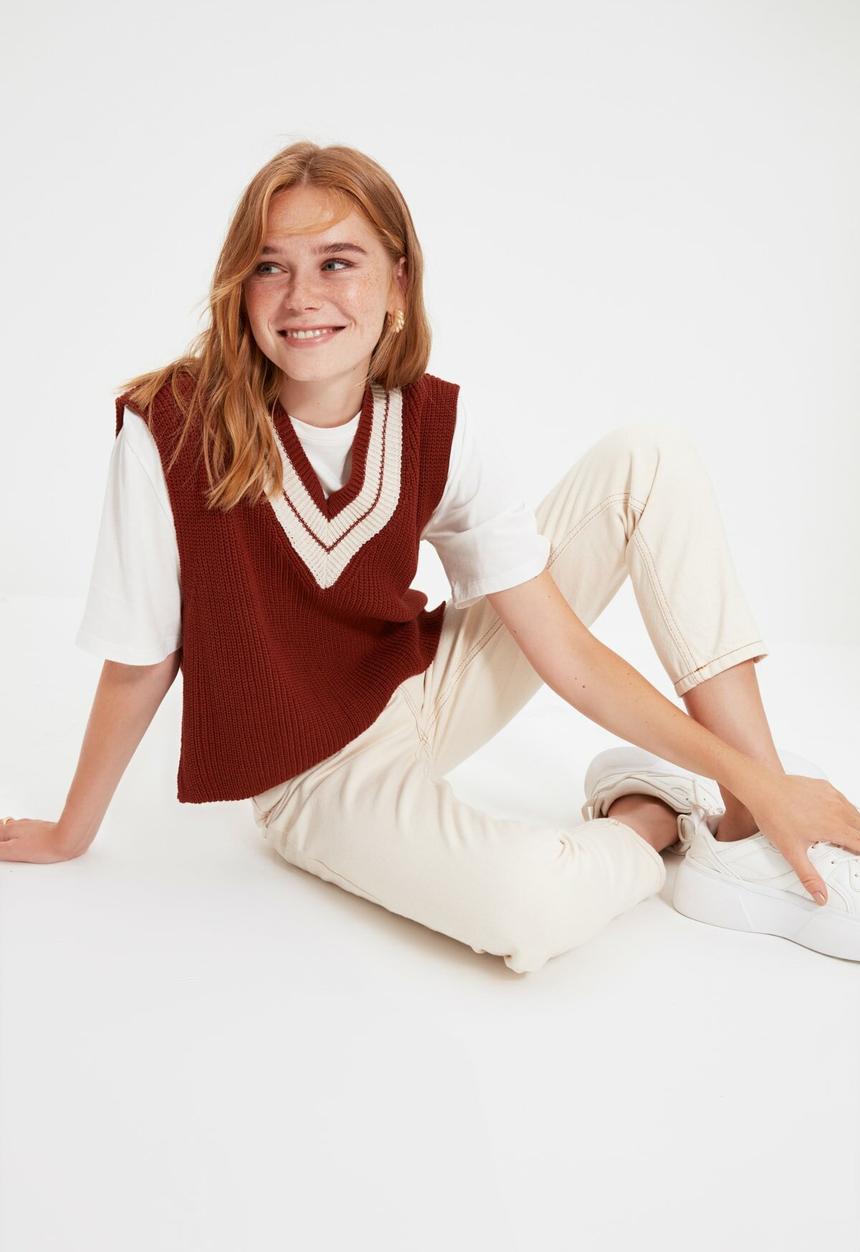 Trendyol - Collar detailed knit sweater - tobacco