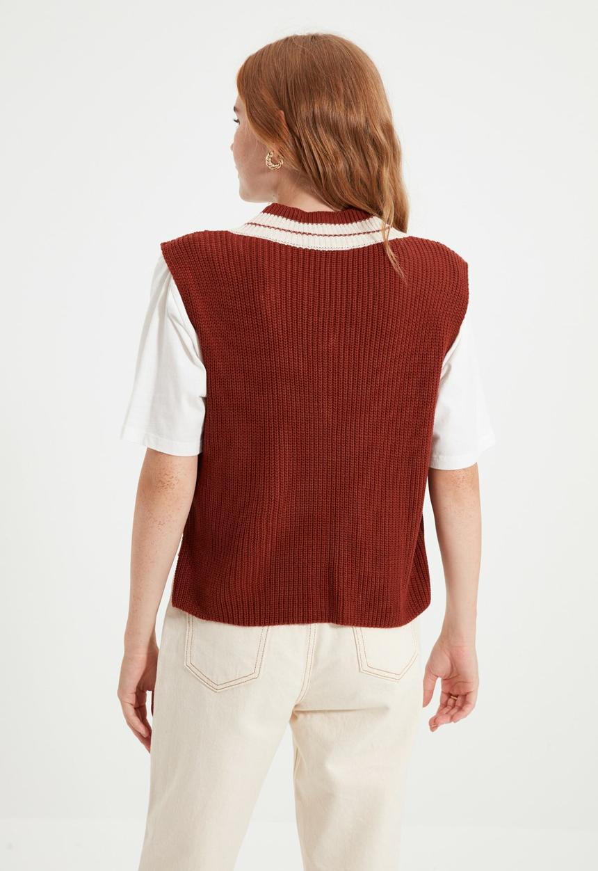Trendyol - Collar detailed knit sweater - tobacco