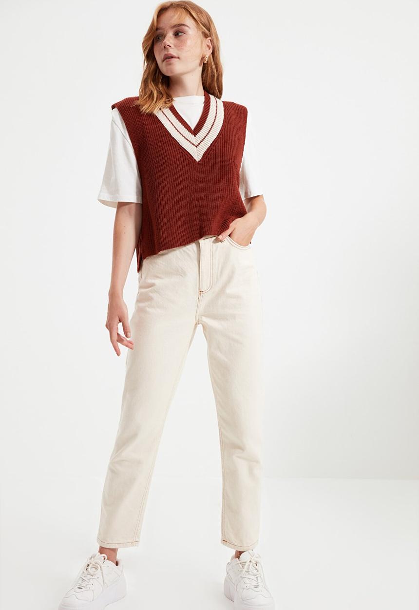Trendyol - Collar detailed knit sweater - tobacco