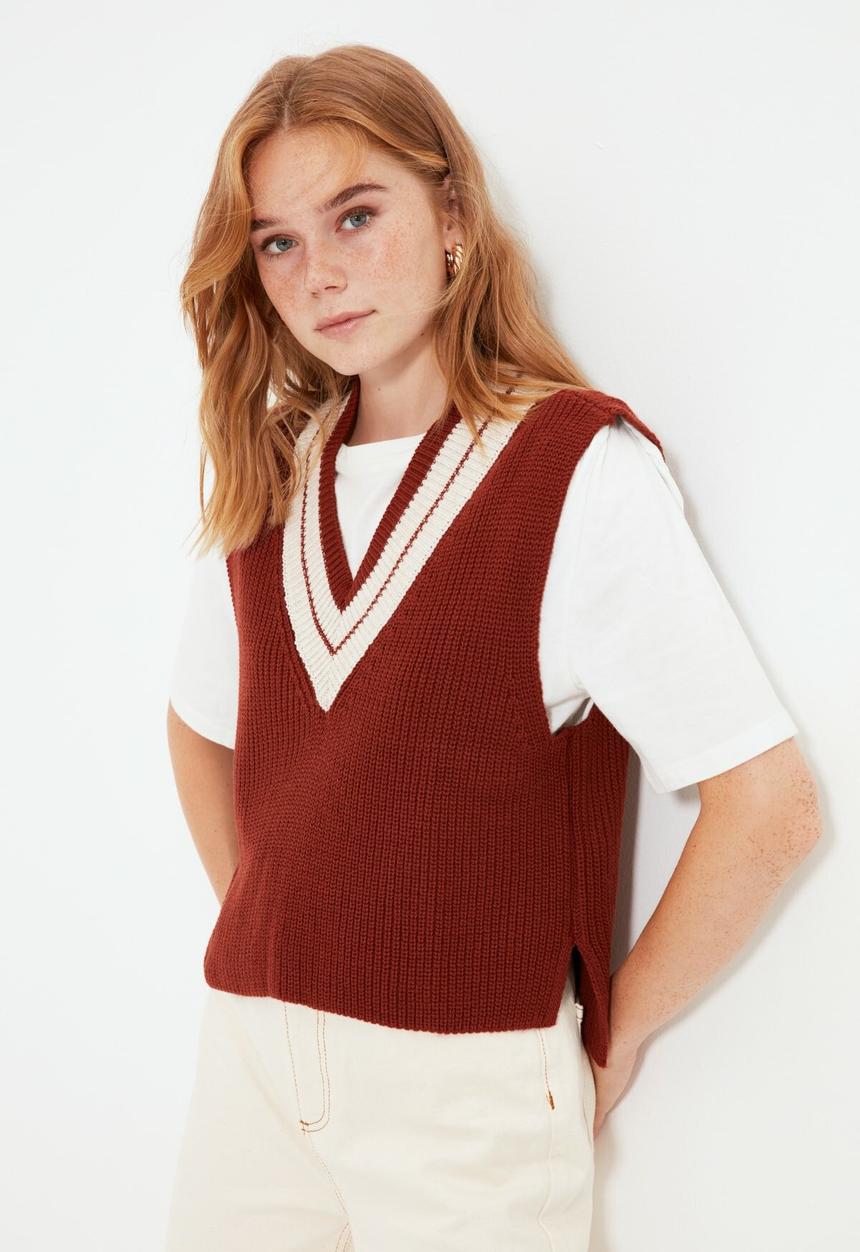 Trendyol - Collar detailed knit sweater - tobacco