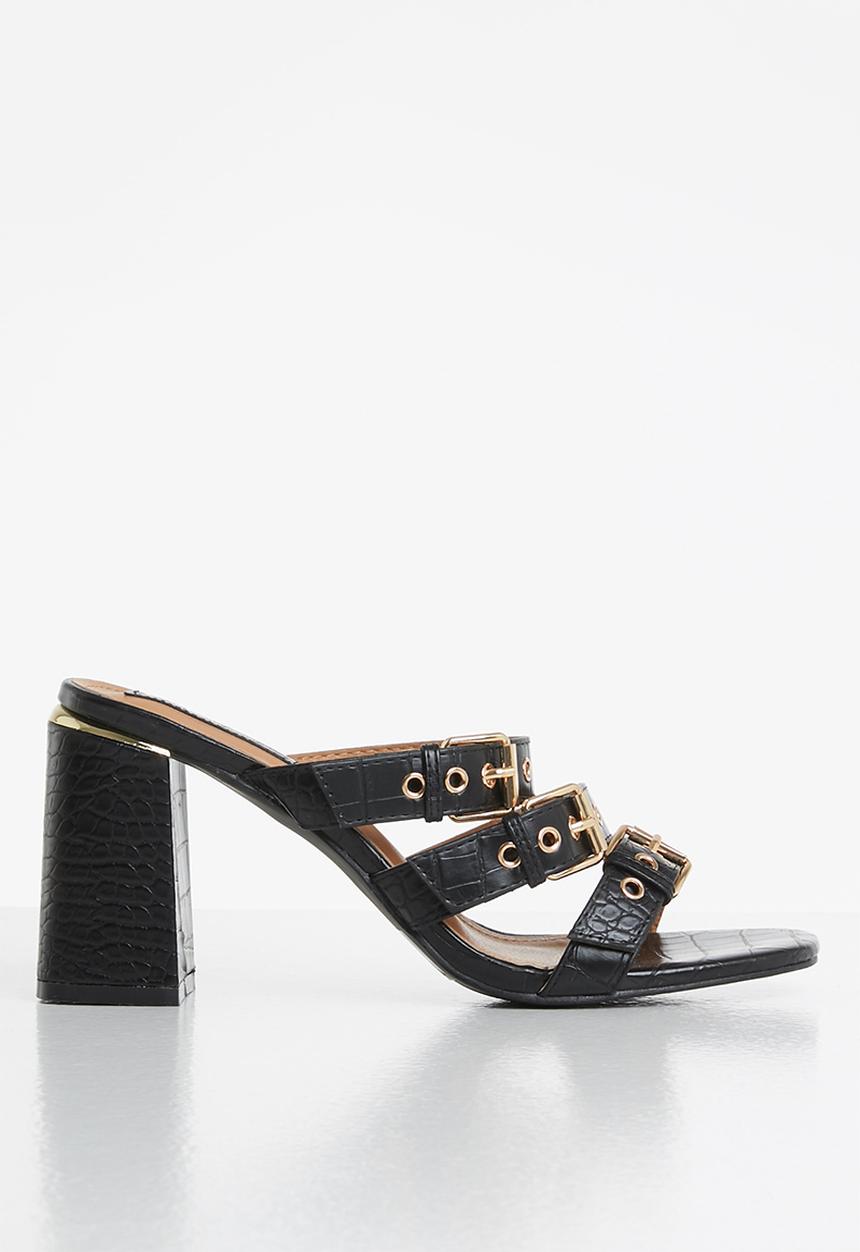 Seduction - Big buckle block heel mule - black