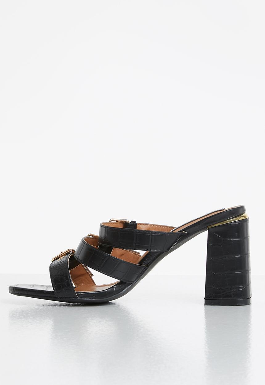 Seduction - Big buckle block heel mule - black