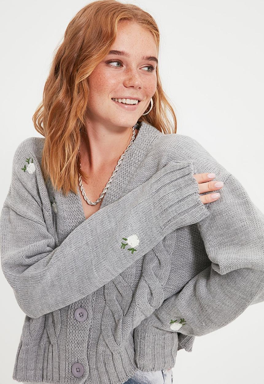 Trendyol - Embroidered knit cardigan - grey