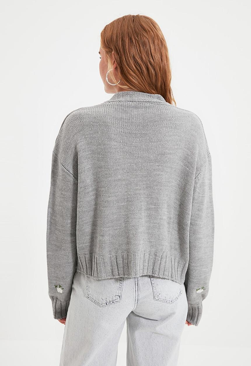Trendyol - Embroidered knit cardigan - grey