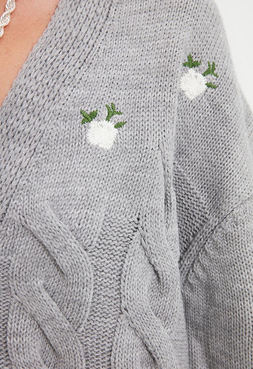 Trendyol - Embroidered knit cardigan - grey
