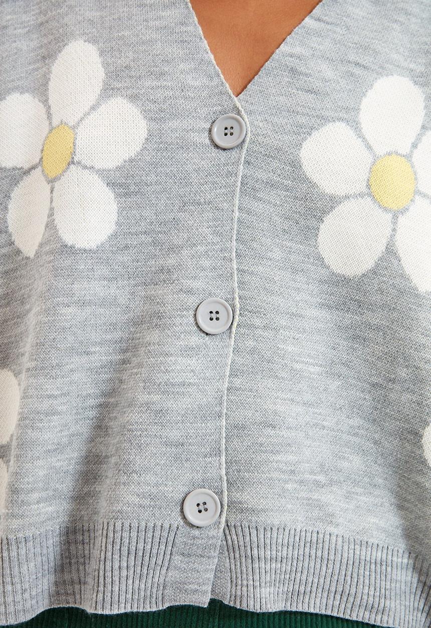 Trendyol - Jacquard flower knit cardigan - grey