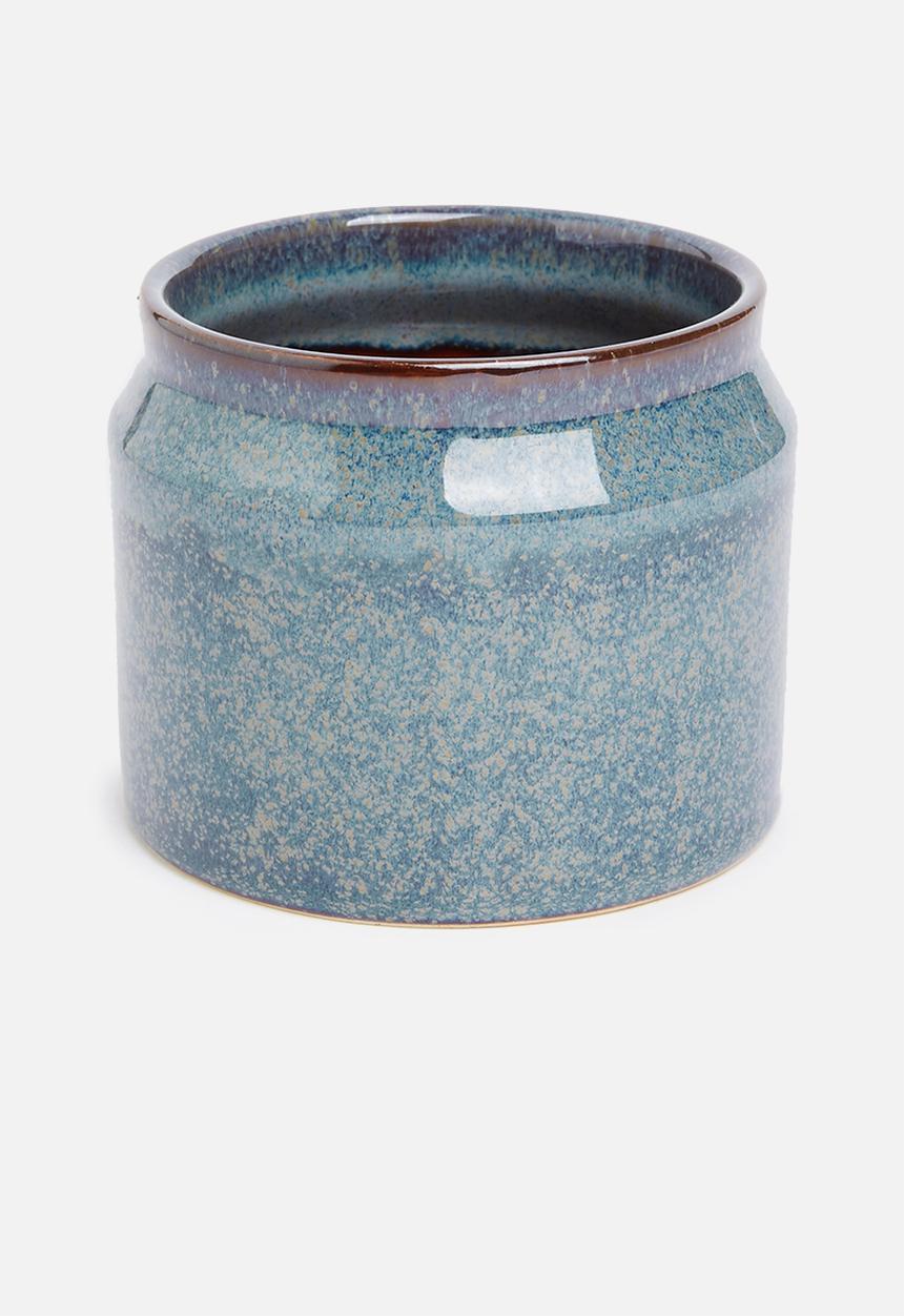 H&S - Lip porcelain reactive glaze pot - dark blue