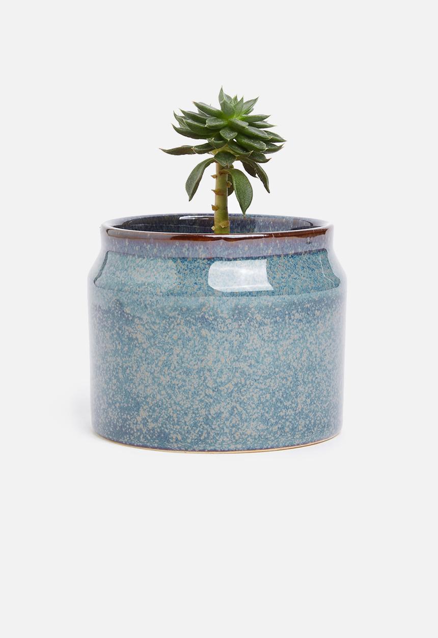 H&S - Lip porcelain reactive glaze pot - dark blue