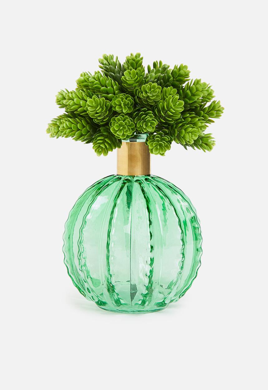 H&S - Golden neck glass vase - green