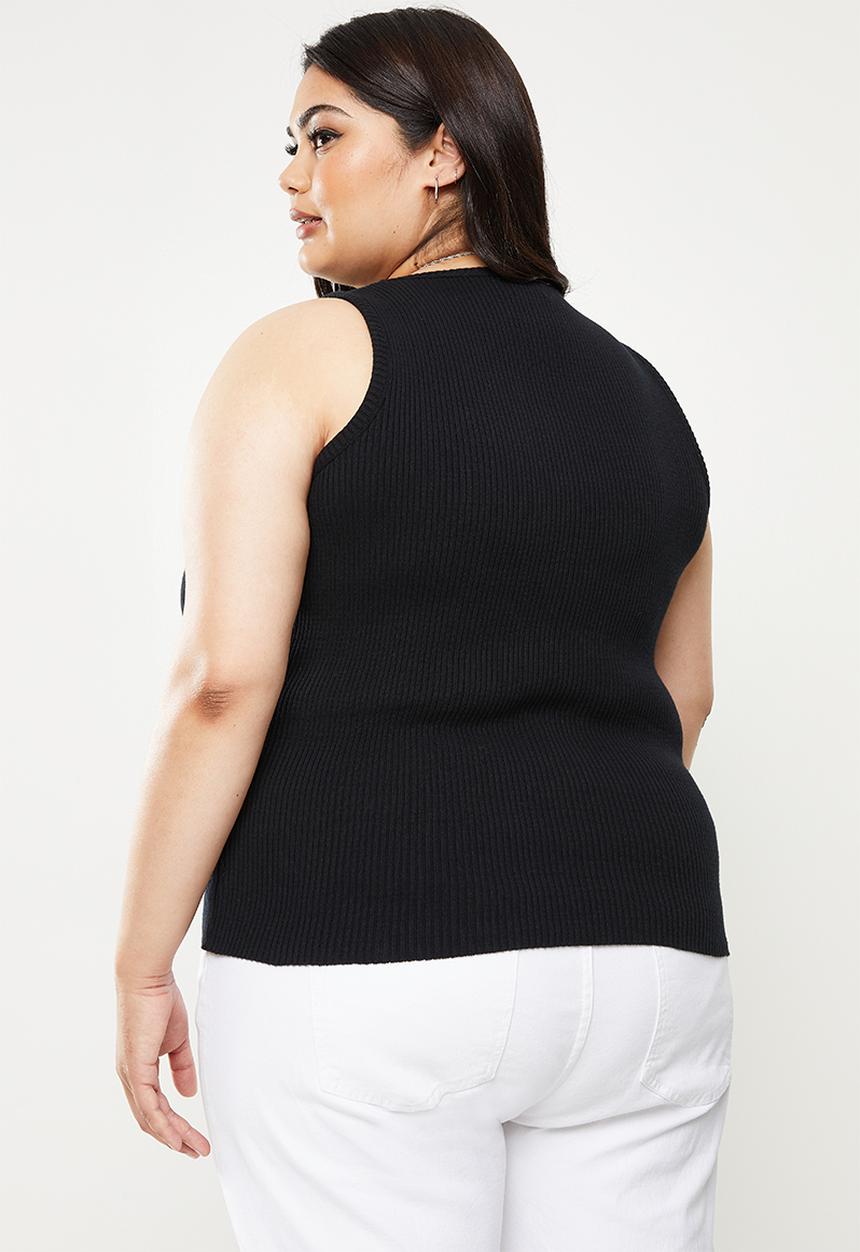 Me&B - Plus knitted rib vest - black