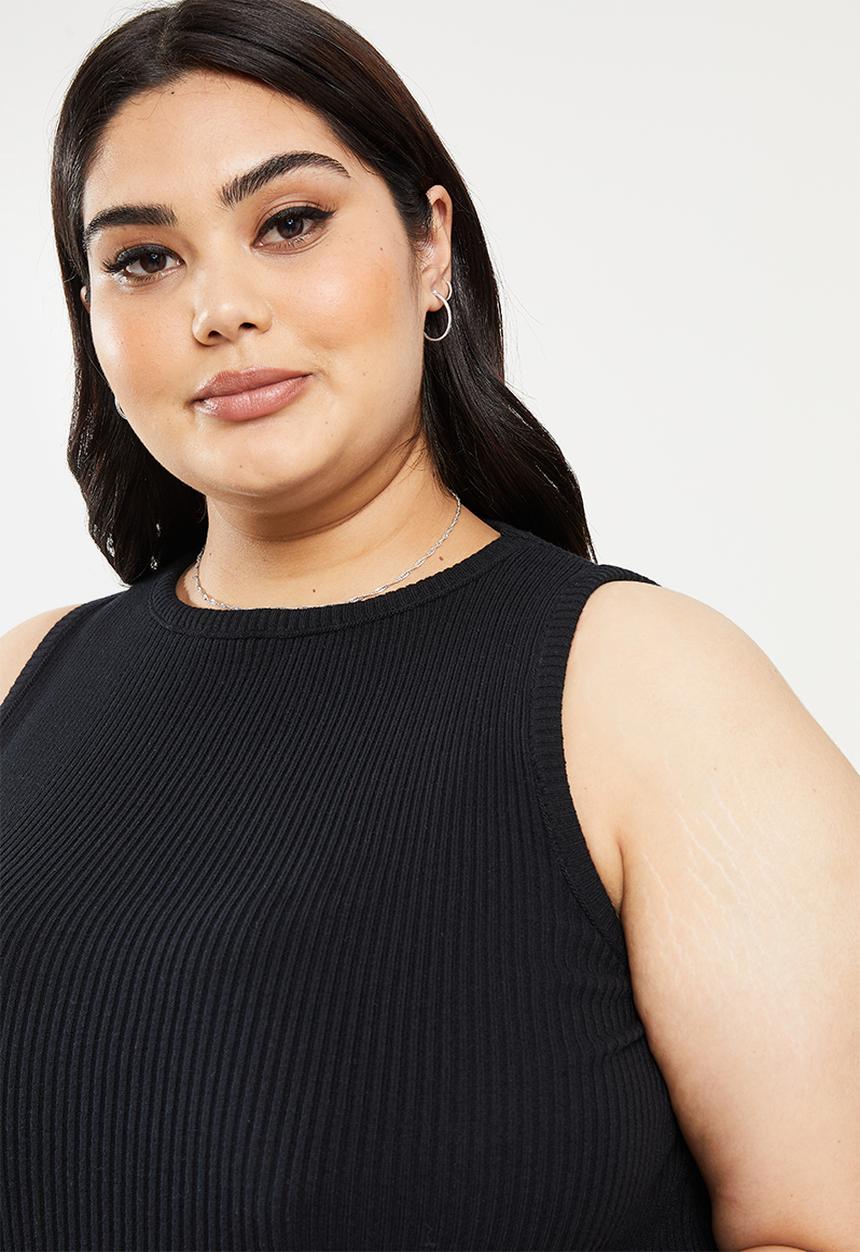 Me&B - Plus knitted rib vest - black