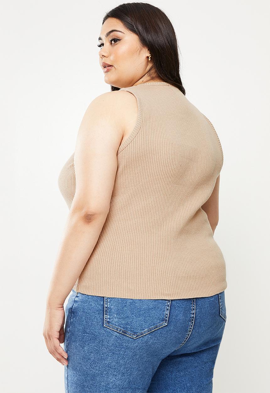 Me&B - Plus knitted rib vest - stone