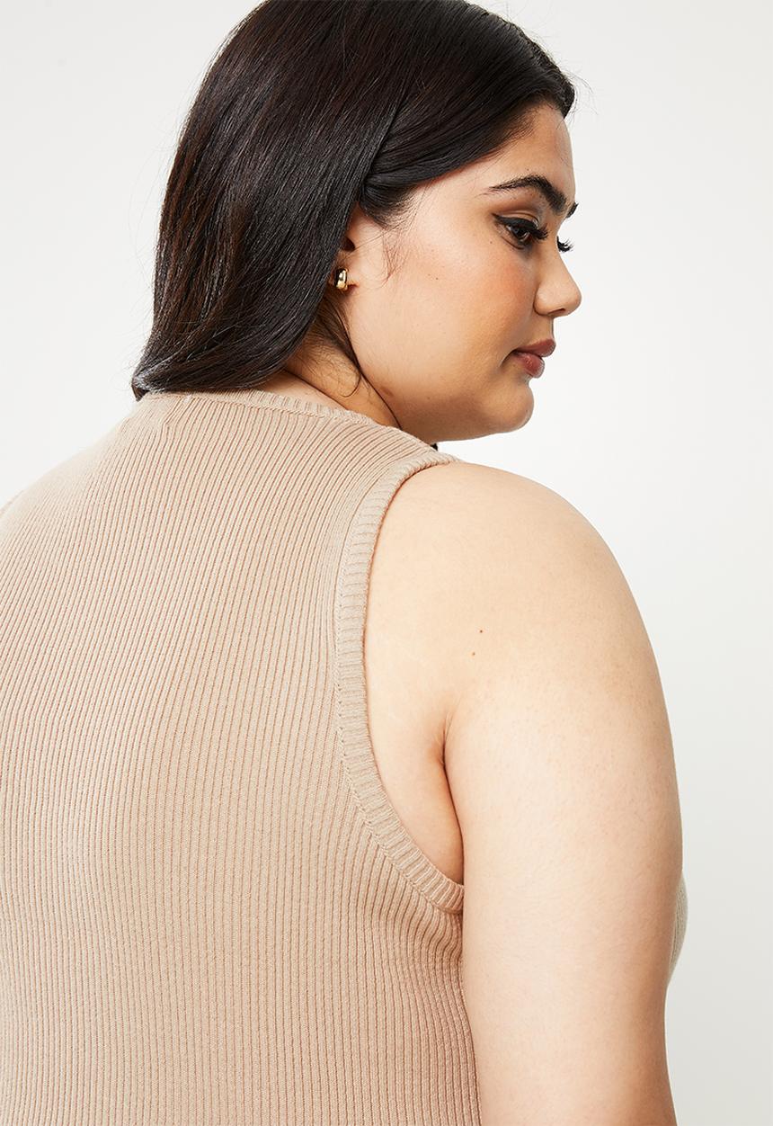 Me&B - Plus knitted rib vest - stone