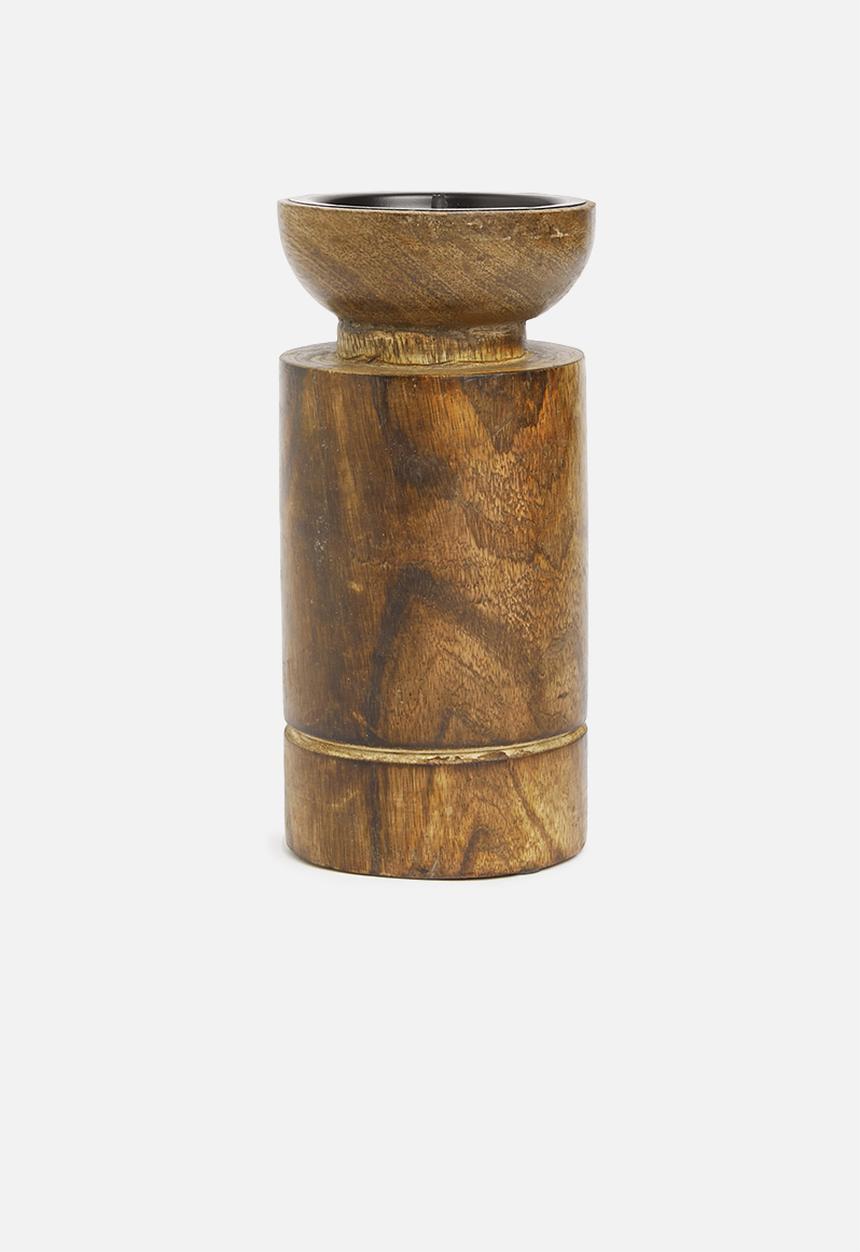 H&S - Wooden pillar candle holder - natural