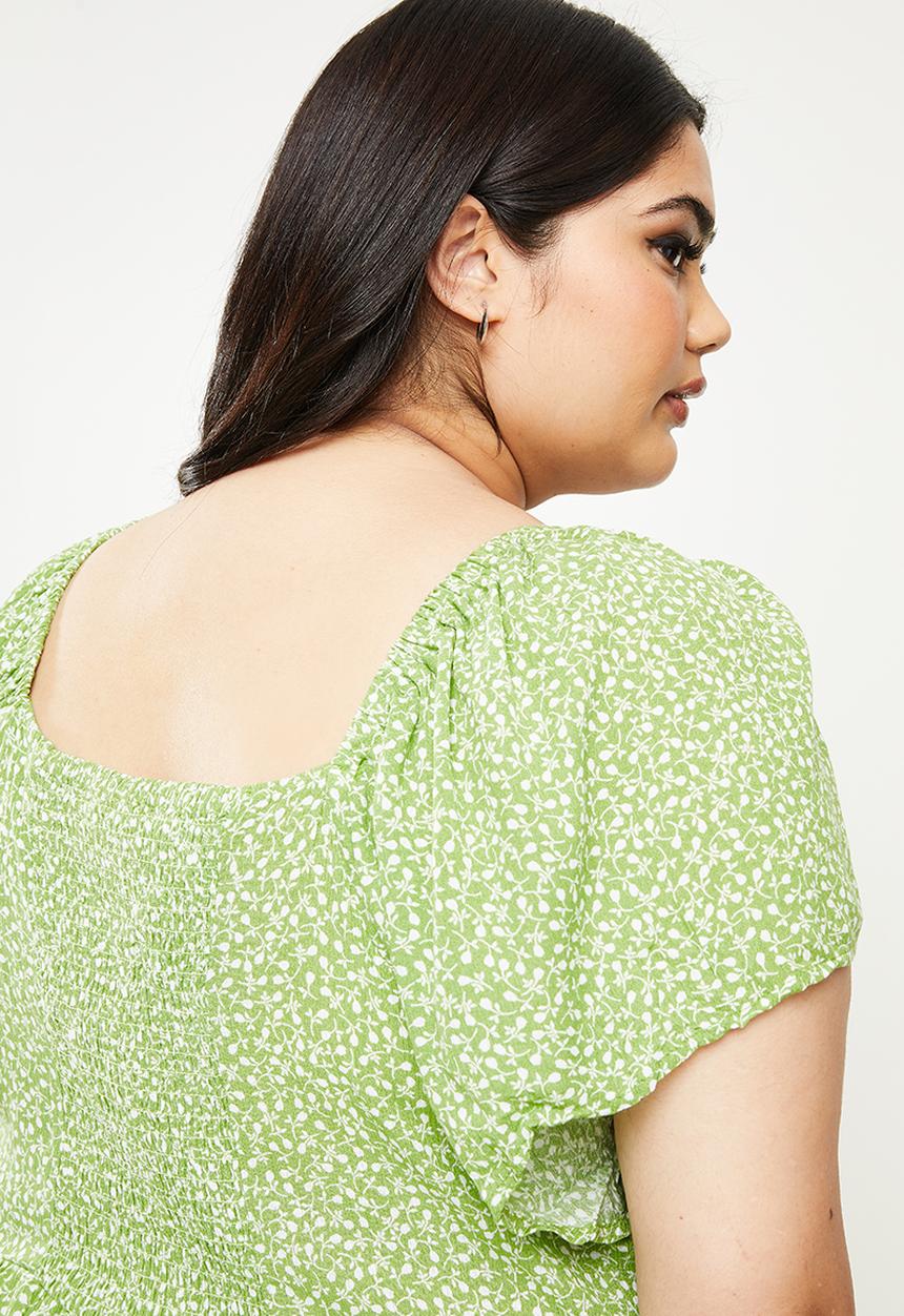 Cotton On - Curve scoop neck mini dress - phoebe ditsy apple green