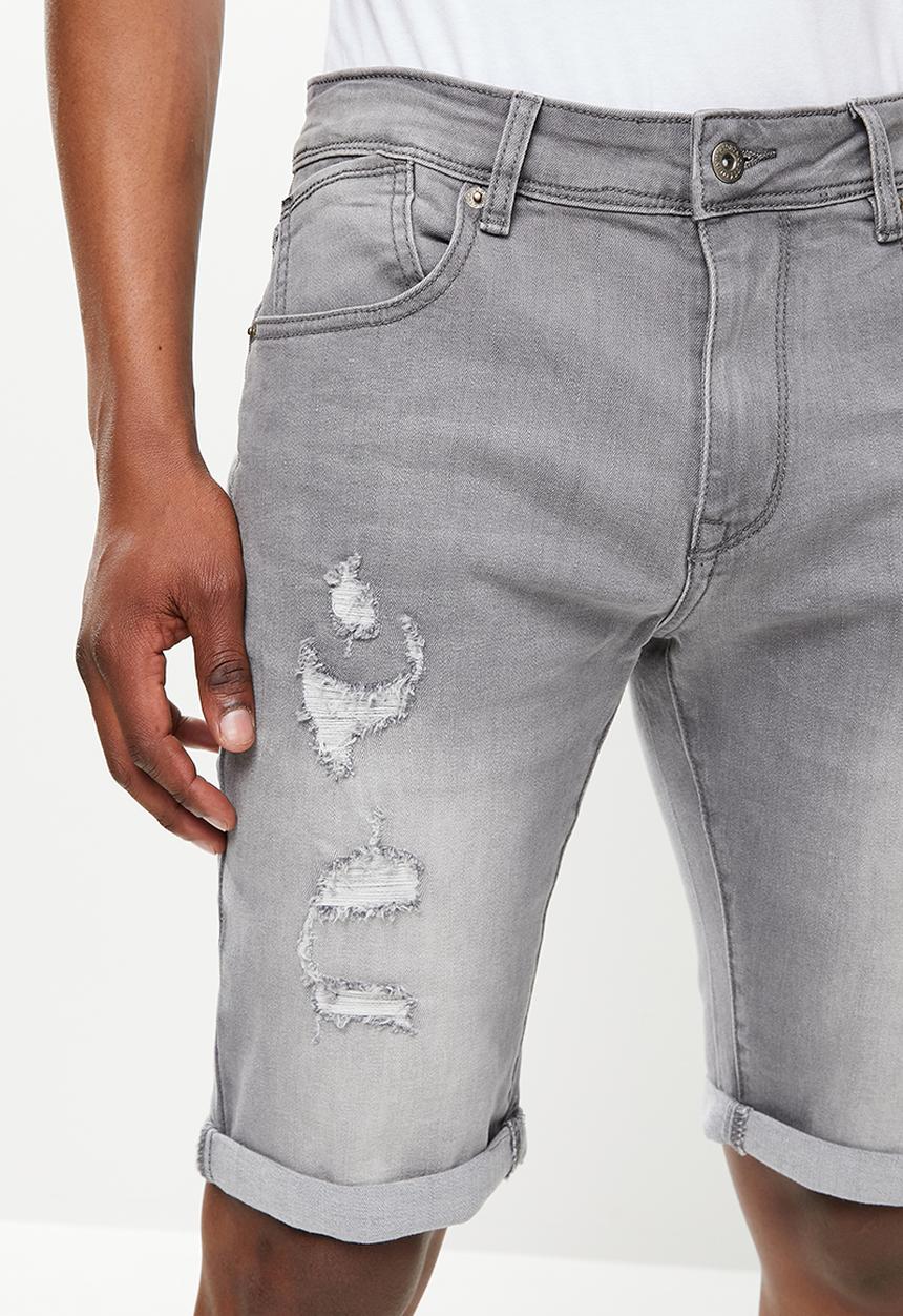 Cutty - Fade regular fit denim shorts - grey