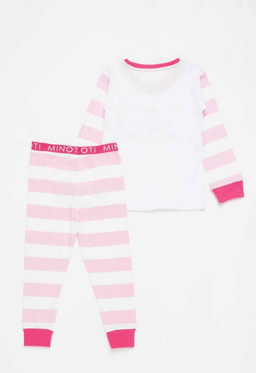 MINOTI - 2 piece girls cat face striped pyjama set - pink 
