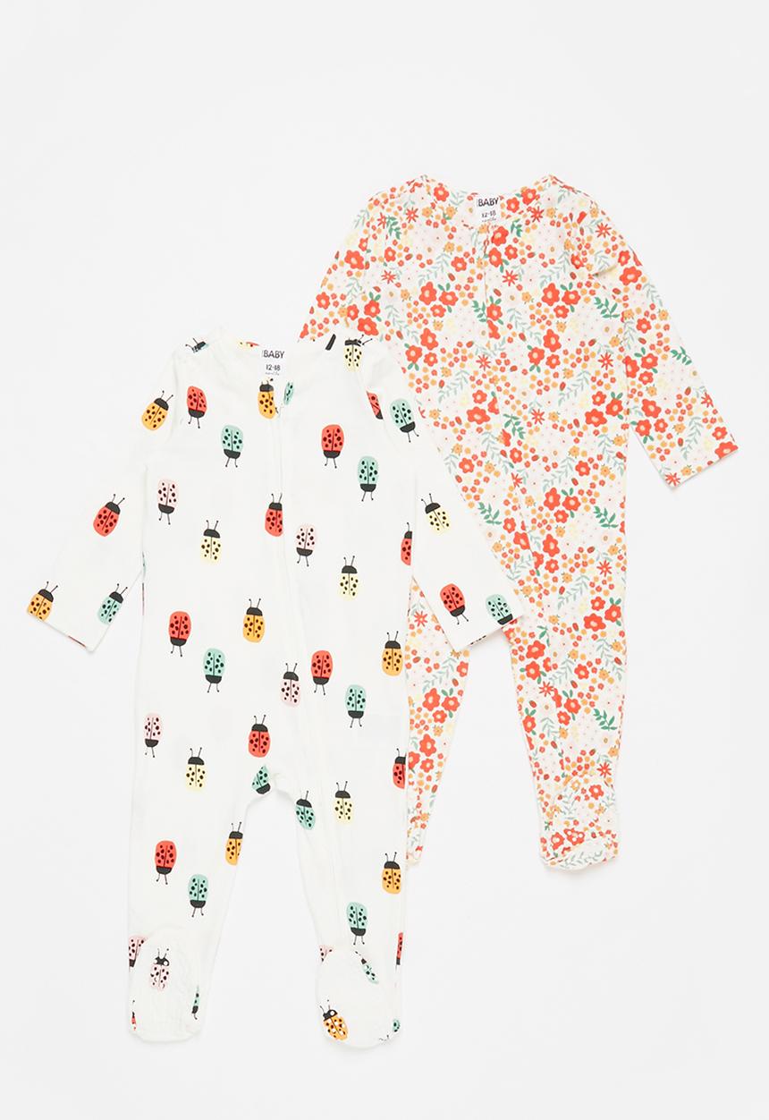 Cotton On - 2 Pack long sleeve zip romper - white & orange 